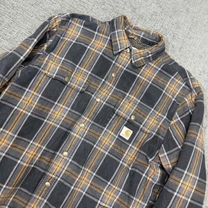 Carhartt Heavy Flannel Sherpa Lined Jacket‎ Shacket Mens Large Plaid Snap Up